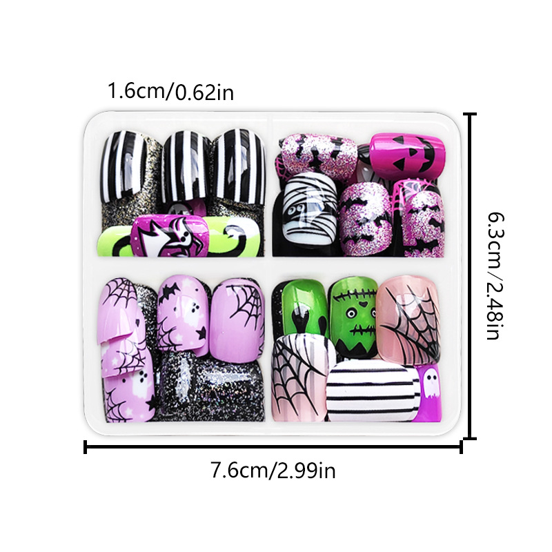 Combinazione di nail art con faccia corta e luminosa, ragnatela di Halloween, pipistrello, fantasma, temperamento, moda, usura 96 24 x 4_voghion.com