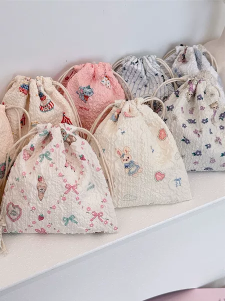 48151 [Copyright Model] Cartoon Drawstring Flap Pocket Pants Student Storage Bag Lipstick Cosmetic Bag Portable Three-Piece Set
