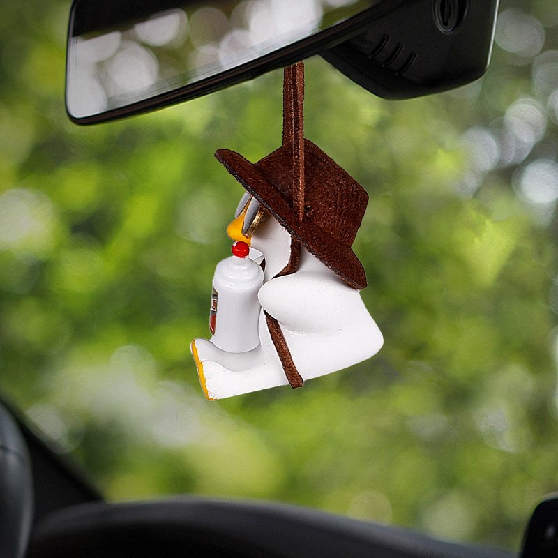 Swing Duck Pink Hat Duck Car Interior Pendant for Women, Popular Car Hanging Decoration for Rearview Mirror