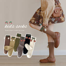 儿童袜子春秋纯色毛线无骨袜小童宝宝百搭时髦樱桃中筒袜