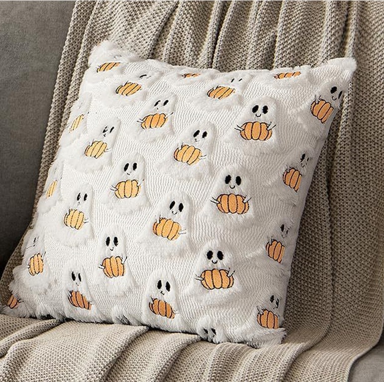 Cross-Border New Plush Pillow Cover Pumpkin Ghost Embroidery Halloween Decoration Sofa Pillow Bedroom Bedside Pillow