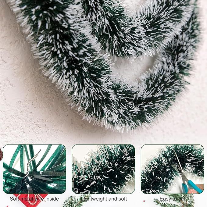 Explosiones de decoraciones navideñas de color verde oscuro crema punta tira de flores bordes blancos 9 cm bordes verdes diseño de fiesta de lana image 3