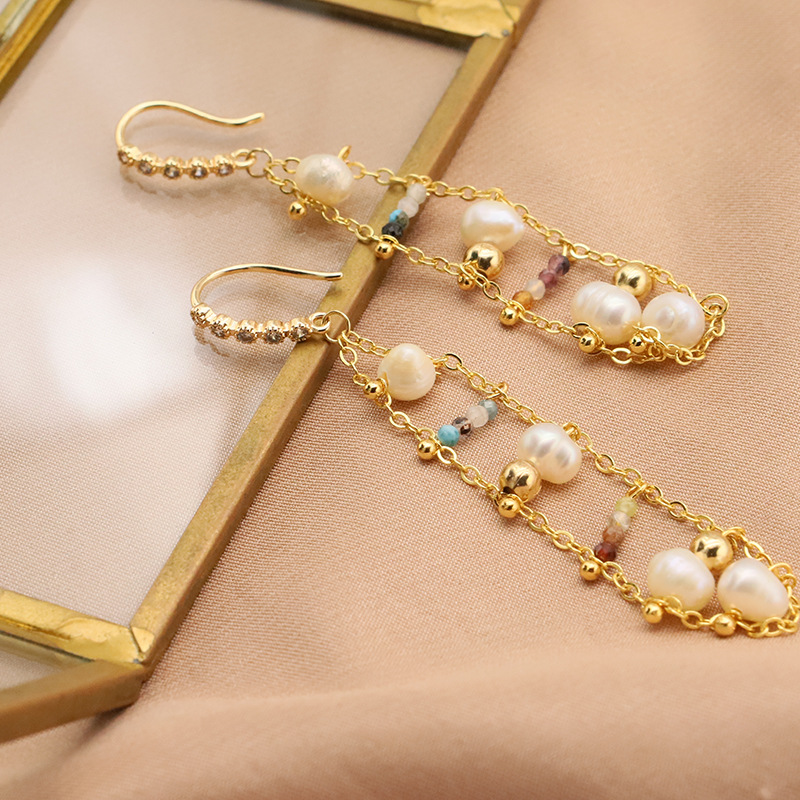Aretes de perlas de agua dulce naturales aretes de perlas de agujas de plata s925 aretes de agujas de plata 18k joyas retro de oro real para mujeres