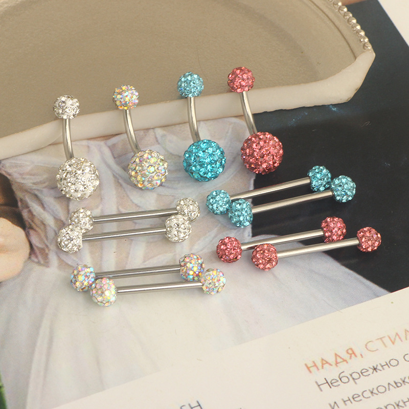 Stainless Steel Diamond Ball Navel Ring & Breast Jewelry Set - 18K Gold Plated Geometric Body Piercing detail image 7