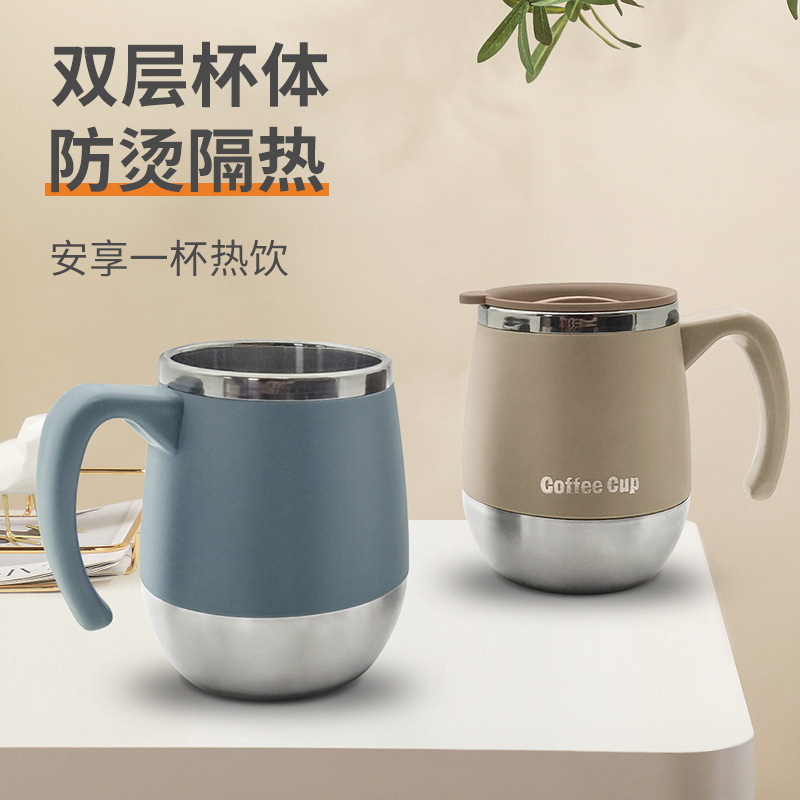 Wholesale Cross-Border Stainless Steel Double-Layer Insulated Anti-Scalding Mug Office Worker Coffee Cup Drinking Cup Gift Cup with Lid