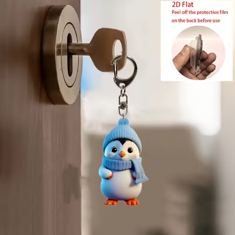 Cross-Border 2D Flat Printing Acrylic Keychain - Waterproof, Fashionable Penguin Cartoon Design, Very Suitable