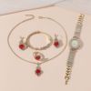 Swiss watch, set, bracelet, ruby pendant, earrings, ring with stone