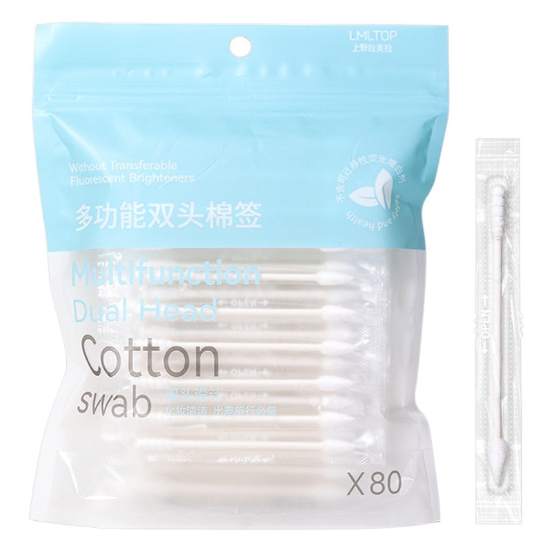 LMLTOP 80 hisopo de algodón de embalaje independiente punta espiral cabeza desechable maquillaje limpieza hisopo de algodón SY435