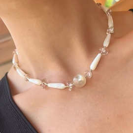 天然白贝壳水晶白水晶手工制作潮流百搭个性男女锁骨链潮流饰品