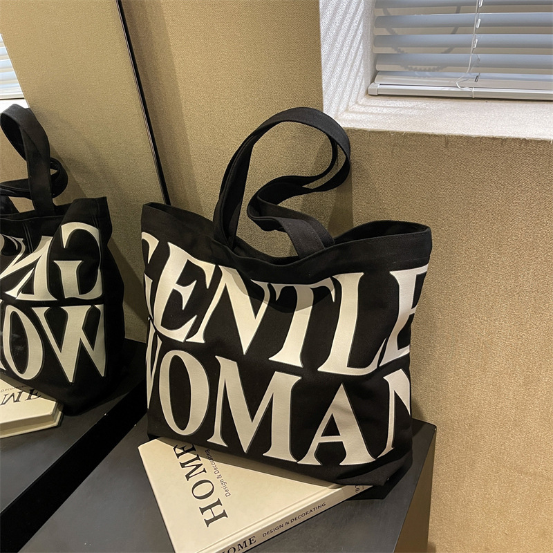 Simple Canvas Women's Bag, Large Capacity, Simple New Style, Spring Season, Letter Shoulder Bag, Casual Work Commute Tote Bag Simple Canvas Women's Bag, Large Capacity, Simple New Style, Spring Season, Letter Shoulder Bag, Casual Work Commute Tote Bag