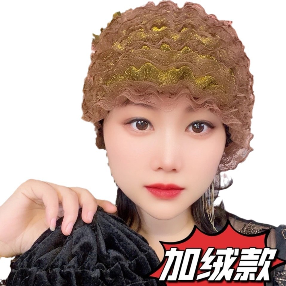 새로운 스타일에 벨벳과 두꺼워진 미용사 탄력 있는 레이스 캡을 더해 흰머리를 덮고 부러진 머리를 모아주는 모자 패셔너블한 홈 스타일