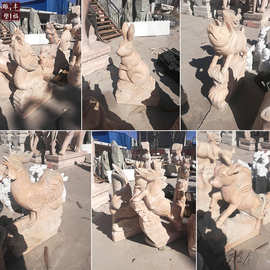 现货 大理石动物十二生肖牛雕塑 晚霞红石雕老黄牛雕塑广场摆件