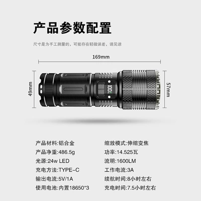 Strong Light Flashlight Rechargeable Ultra-Bright Outdoor Long-Range Portable Multi-Functional White Laser Led Flashlight Work Lighting (UV fənərlər) - a5-1-display-type-c-white-laser-zoom-small-steel-cannon