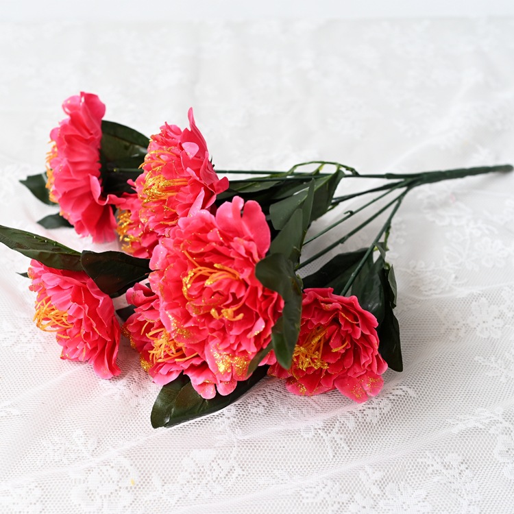 Simulación de flores de peonía al por mayor 7 flores falsas de peonía dorada flores flores falsas flores flores flores de seda decoración de boda simulación