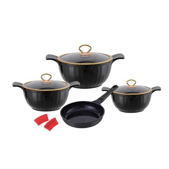 Juego de olla de fundición a presión de columna romana 24cm26cm28cm olla de sopa sartén utensilios de cocina Juego de 8 piezas de olla de aluminio antiadherente