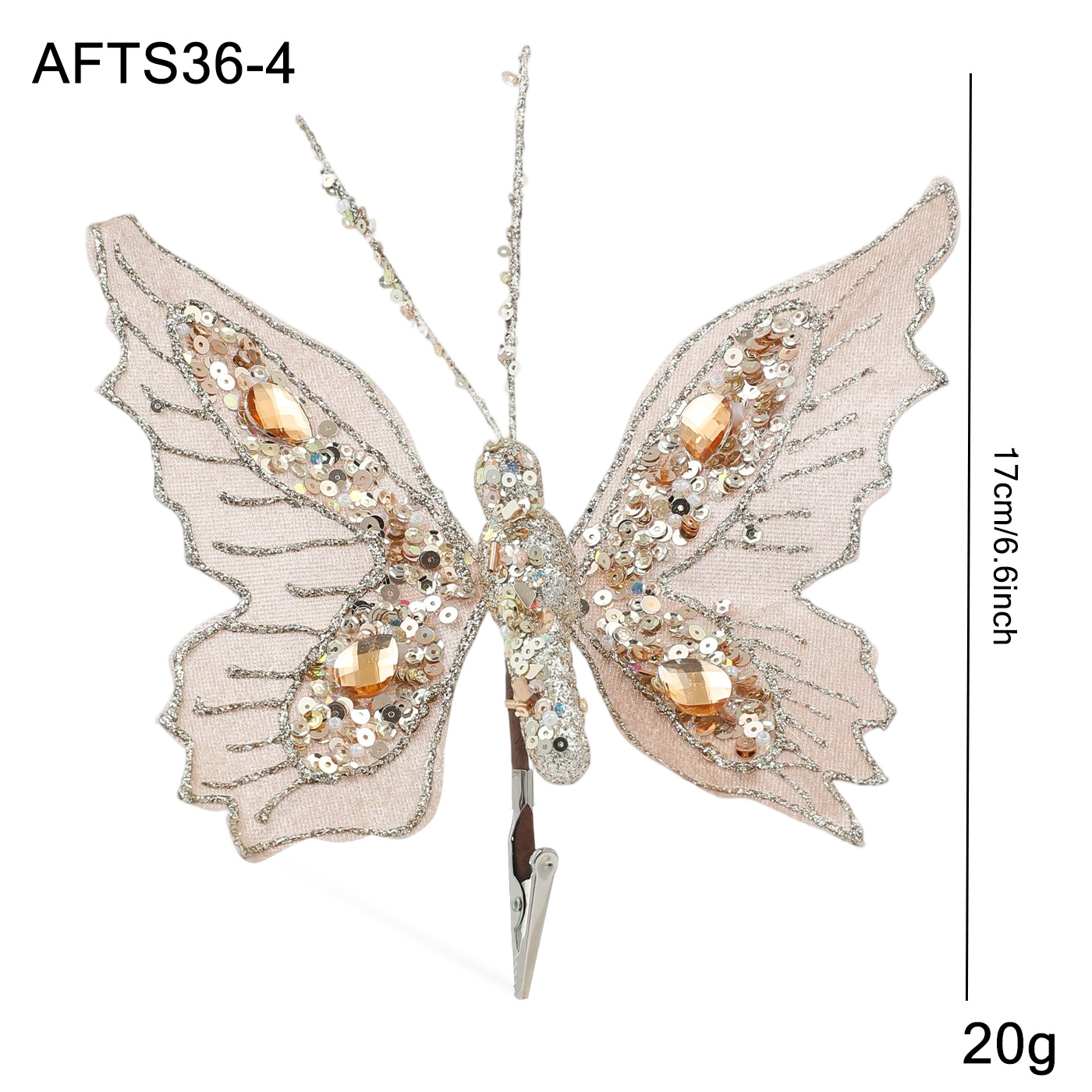 Nuevos productos de simulación de color polvo brillante sequinado clip mariposa árbol de Navidad polvo perla clip decoración colgante