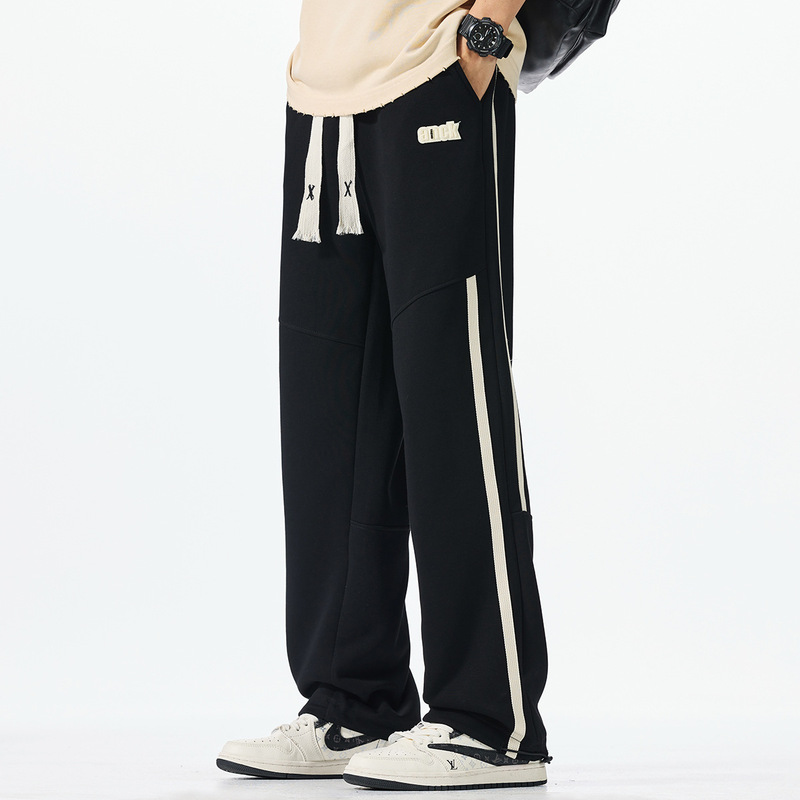 3004 | plus size Men's Summer New Longer Mop Pants Men's Loose Joker Striped Sports Pants