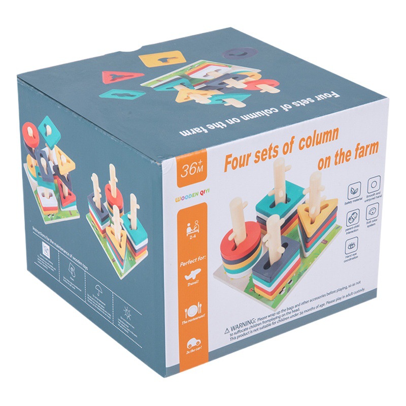 カラー5セットの柱の色はおもちゃの子供の益智の幾何学の形を認知します。