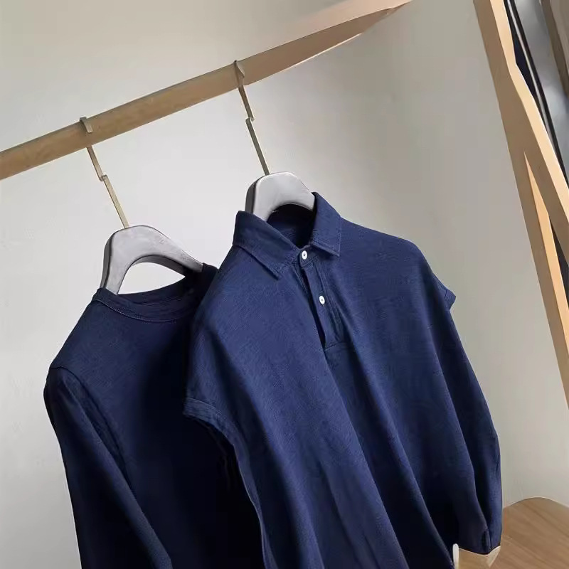 The Blue Is Glowing!! How to Wear It Has a Taste!! Blue~Dyed Short-Sleeved T-Shirt Polo Shirt for Women 053