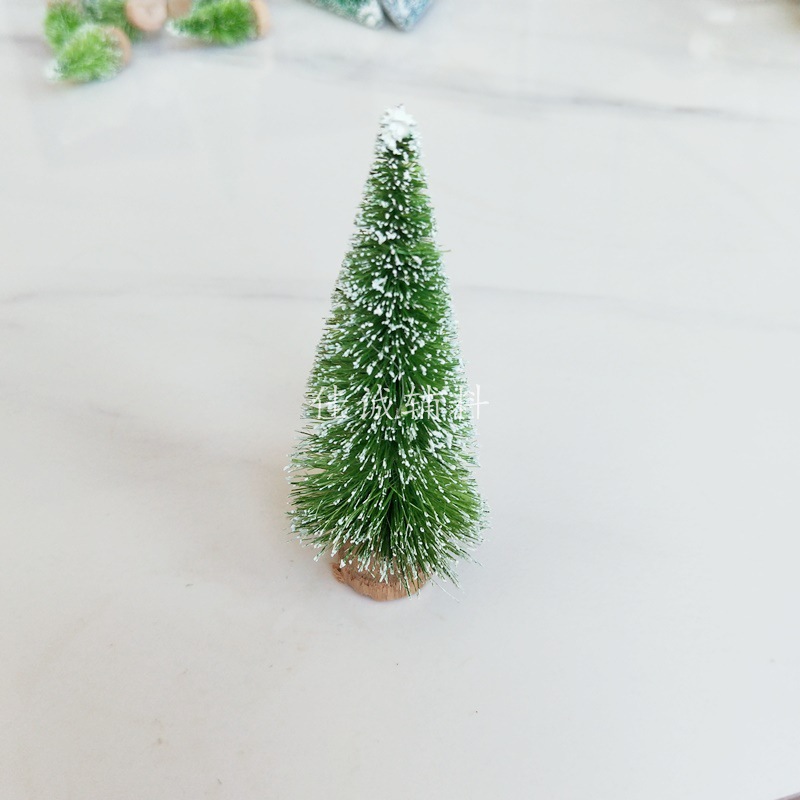 Árbol de Navidad en miniatura con seda de sisal en azul verdoso, pequeño adorno navideño de escritorio con torre de pino cubierta de nieve, de 3 a 23 cm.