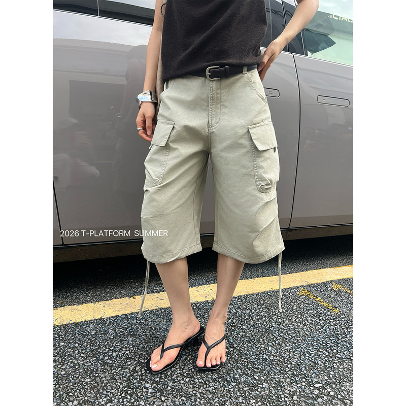 [Special offer, no returns or exchanges] T-PLATFORM Autumn Pleated Three-Quarter Cargo Pants for Women with Pockets, Casual Pants 16538