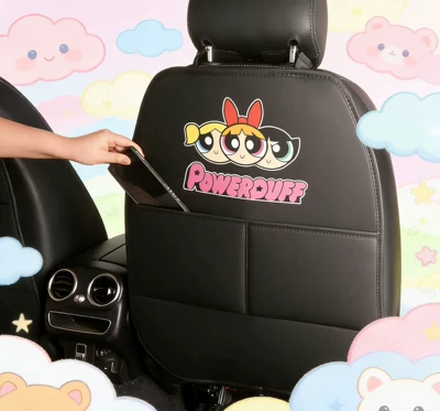 Powerpuff Girls Cute Cartoon Car Seat Back Anti-Kick Pad, Car Rear Seat Anti-Dirt Pad with Storage Bag (Chair back anti-kick pad) - powerpuff-girls-long-lasting-heat-transfer-anti-kick-mat-single