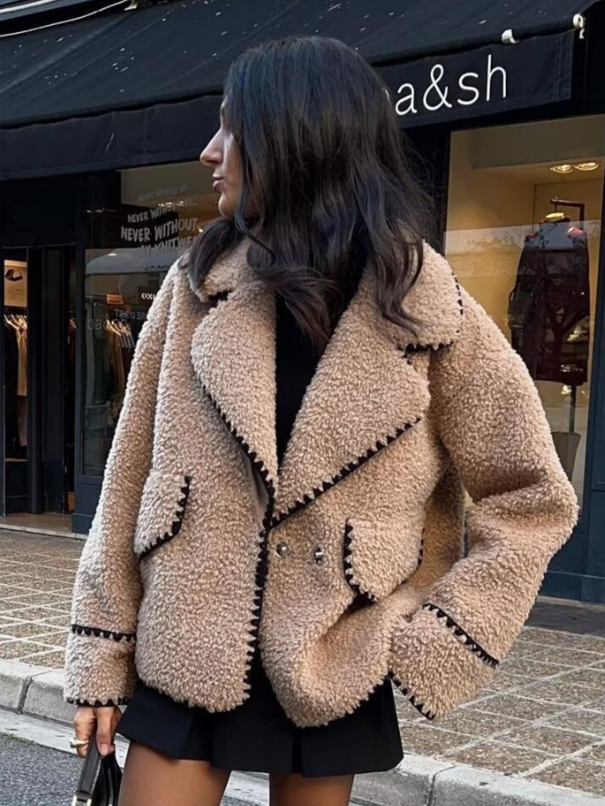 Women's 2024 new style casual granular fleece slim fit lamb wool coat B62905_voghion.com