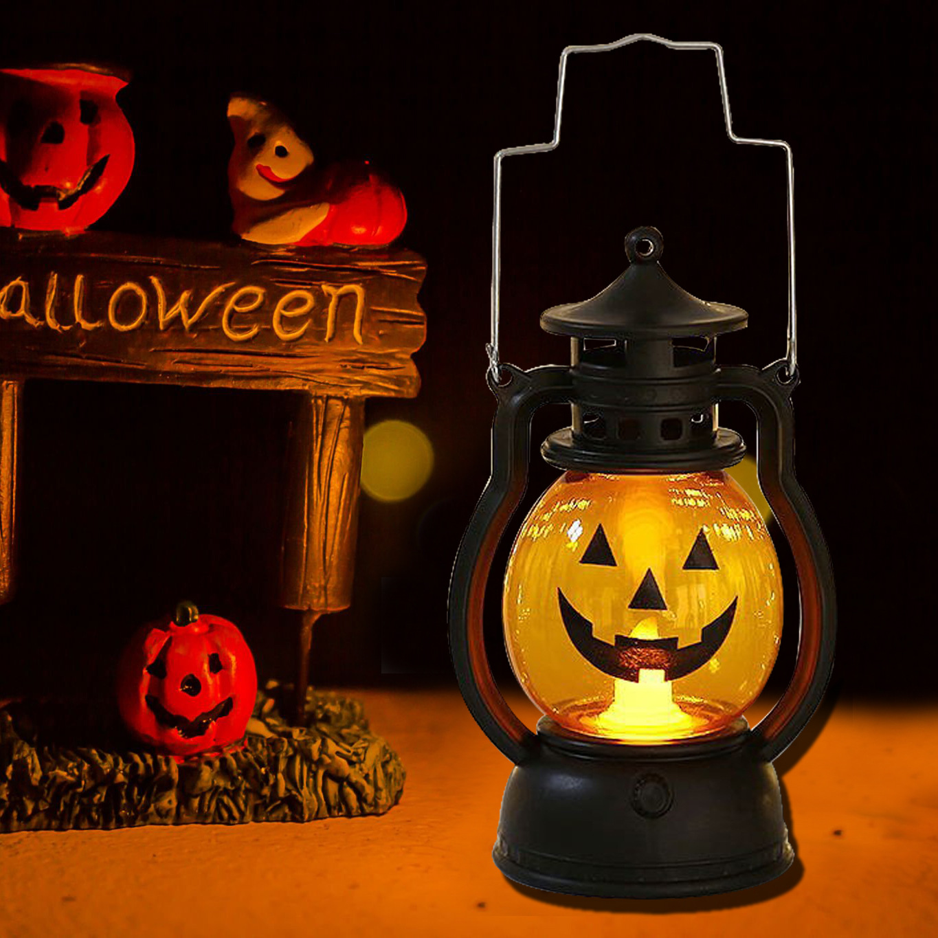 Lámpara de aceite de Halloween portátil lámpara de calabaza decorativa lámpara de caballo bar atmósfera de fiesta props portátil lámpara de aceite retro