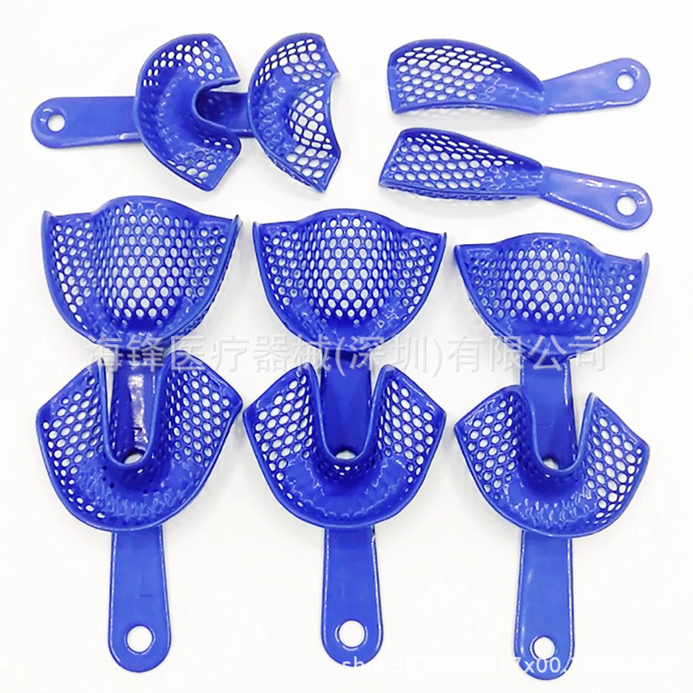 Material dental plástico de acero soporte dental molde bandeja plástico azul modelo de película desechable dental de malla oral