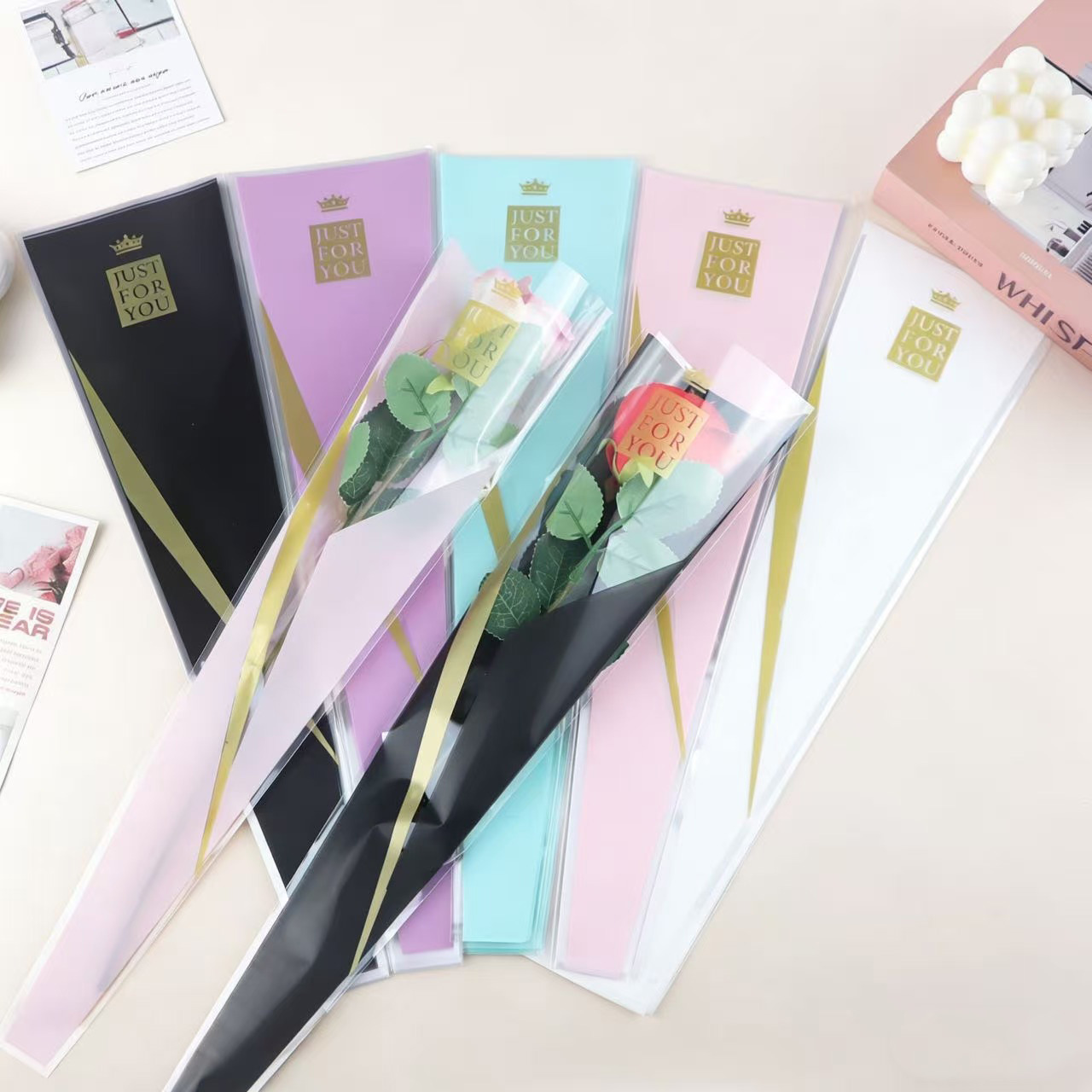 Bolsa triangular para rosa individual, decoración floral para Día del Maestro