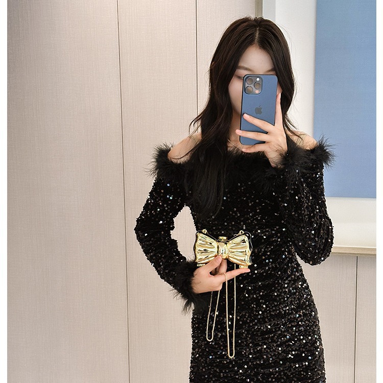 2025 nueva bolsa de cena transfronteriza bolsa de acrílico bolsa de flores de perla brillante bolsa de arco mini bolsa de lápiz labial