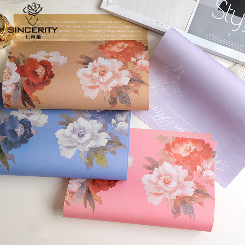 Siete colores, color nacional, peonía, pintura al óleo, paquete de estilo, ramo de papel, regalo, floristería, material de embalaje, embalaje de flores