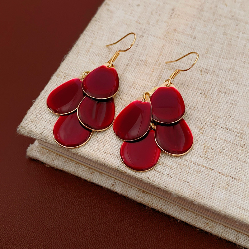 Gotas de agua de color sólido, escamas, borlas, ganchos para las orejas, pendientes largos de alta gama europeos y americanos, tendencia de la moda, pendientes creativos, mujeres