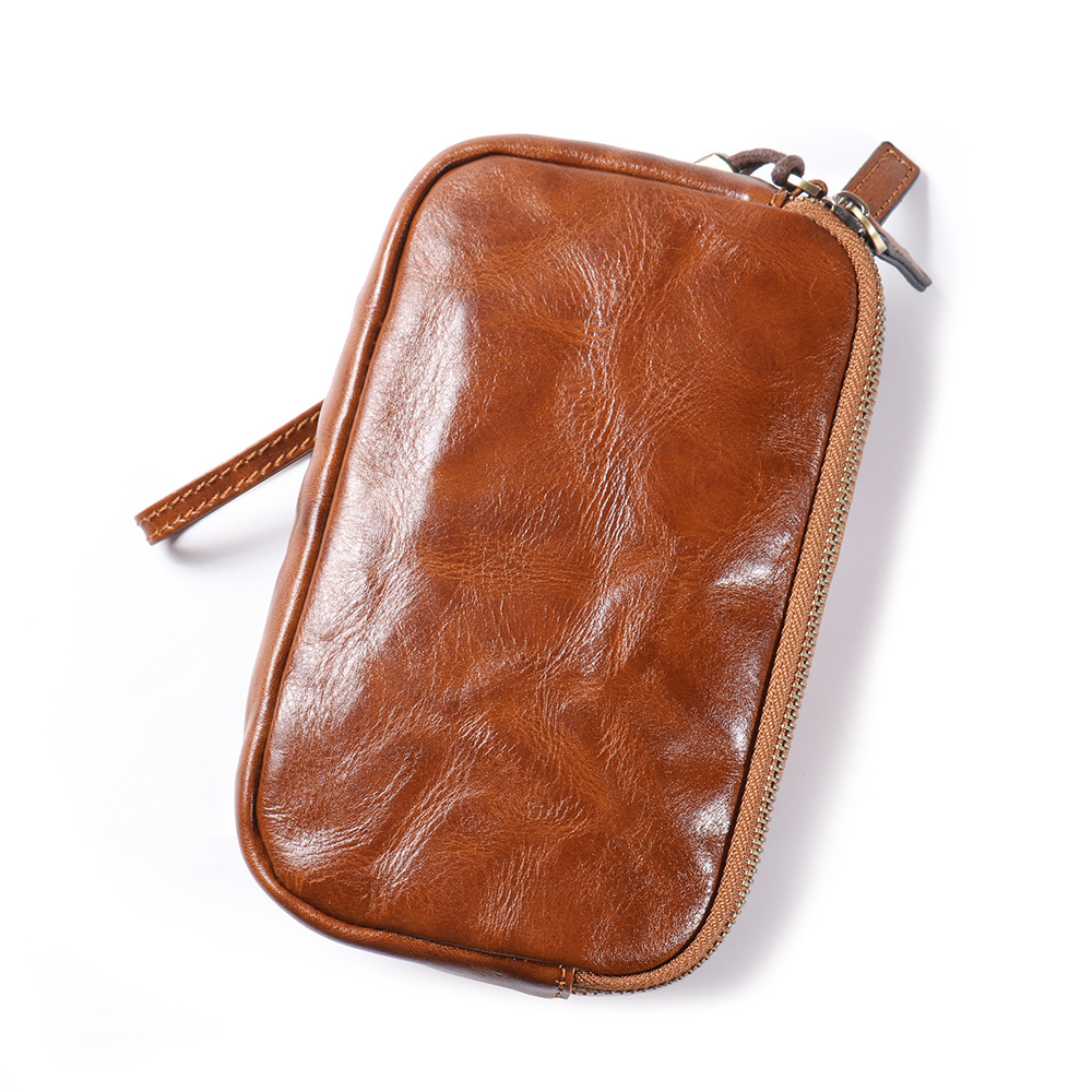 Foreign Trade Genuine Leather Men's Clutch Bag Retro Hand-grained Coin Purse First Layer Cowhide Large Capacity Mobile Phone Bag