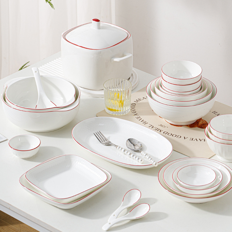 New Year Festive Spring Festival High-grade Texture Tableware Underglaze Color Pearl Series Household Rice Bowl Ceramic Plate