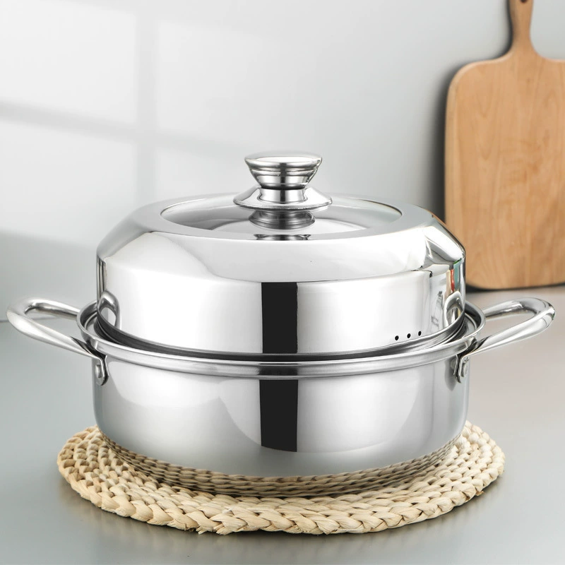 Double -layer steamer Household stainless steel 28cm Korean soup pot electromagnetic stove gas furnace can be used to deepen and thicken hot pot
