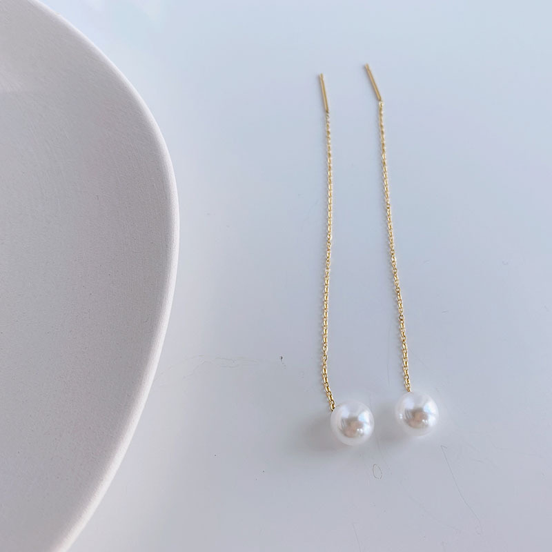 Ear line Classification 1 Pair Quantity Daily Occasion Simple Style Tassel Titanium Steel Plating Inlay Pearl Ear Line 1 Pair