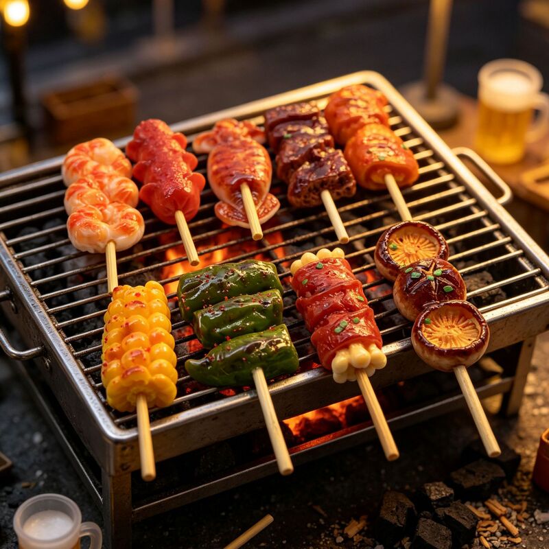 Simulated barbecue restaurant miniature food toy ornaments, skewers resin accessories, DIY fridge magnets, keychain decorations Simulated barbecue restaurant miniature food toy ornaments, skewers resin accessories, DIY fridge magnets, keychain decorations