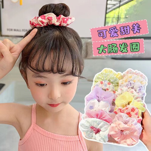 Children's Internet celebrity new sweet and non-harmful large intestine hair ring headdress cute little girl ball hair rope head flower