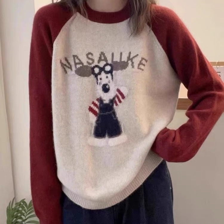 24 invierno Puyuan estilo retro estilo americano cuello redondo blando suéter glutinoso para mujeres 2024 nuevo invierno