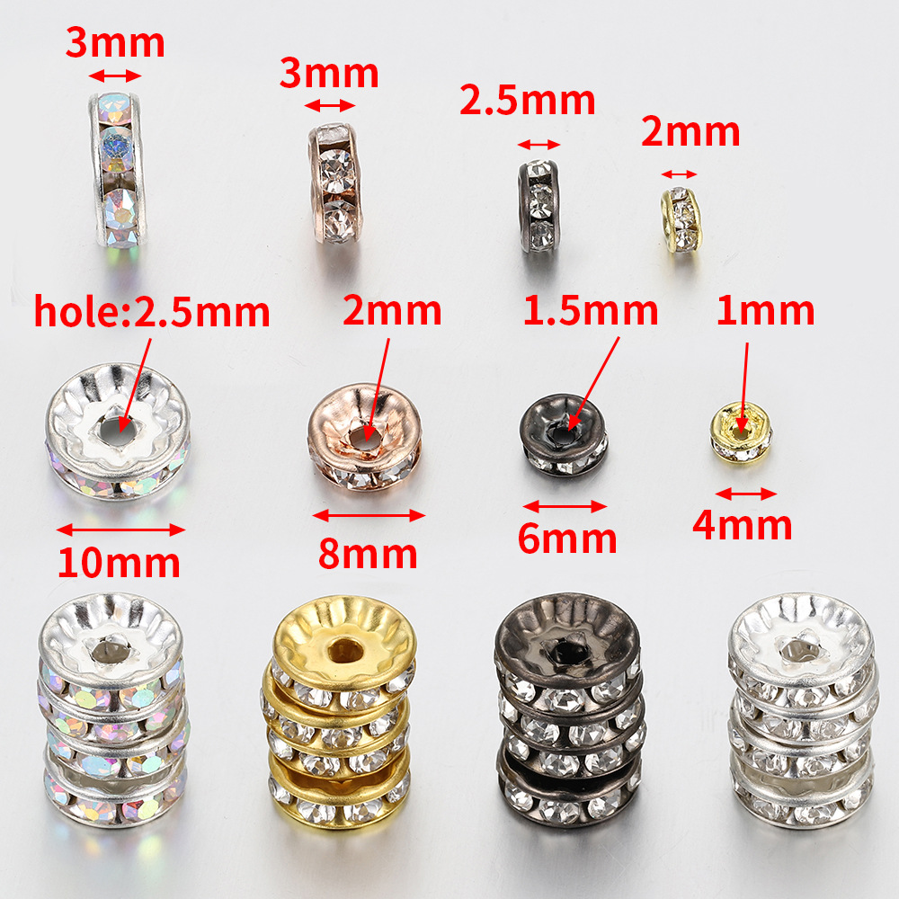 Cross-Border 100 Beaded Rhinestone Spacer Beads 4-10mm Round Diamond Spacer Sequin Diy Bracelet Ornament Accessories display picture 1