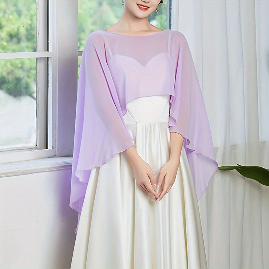 Chaqueta corta de color sólido capa de chiffón de cuello redondo delgada suelta y transpirable chal solar para salir al abrigo simple