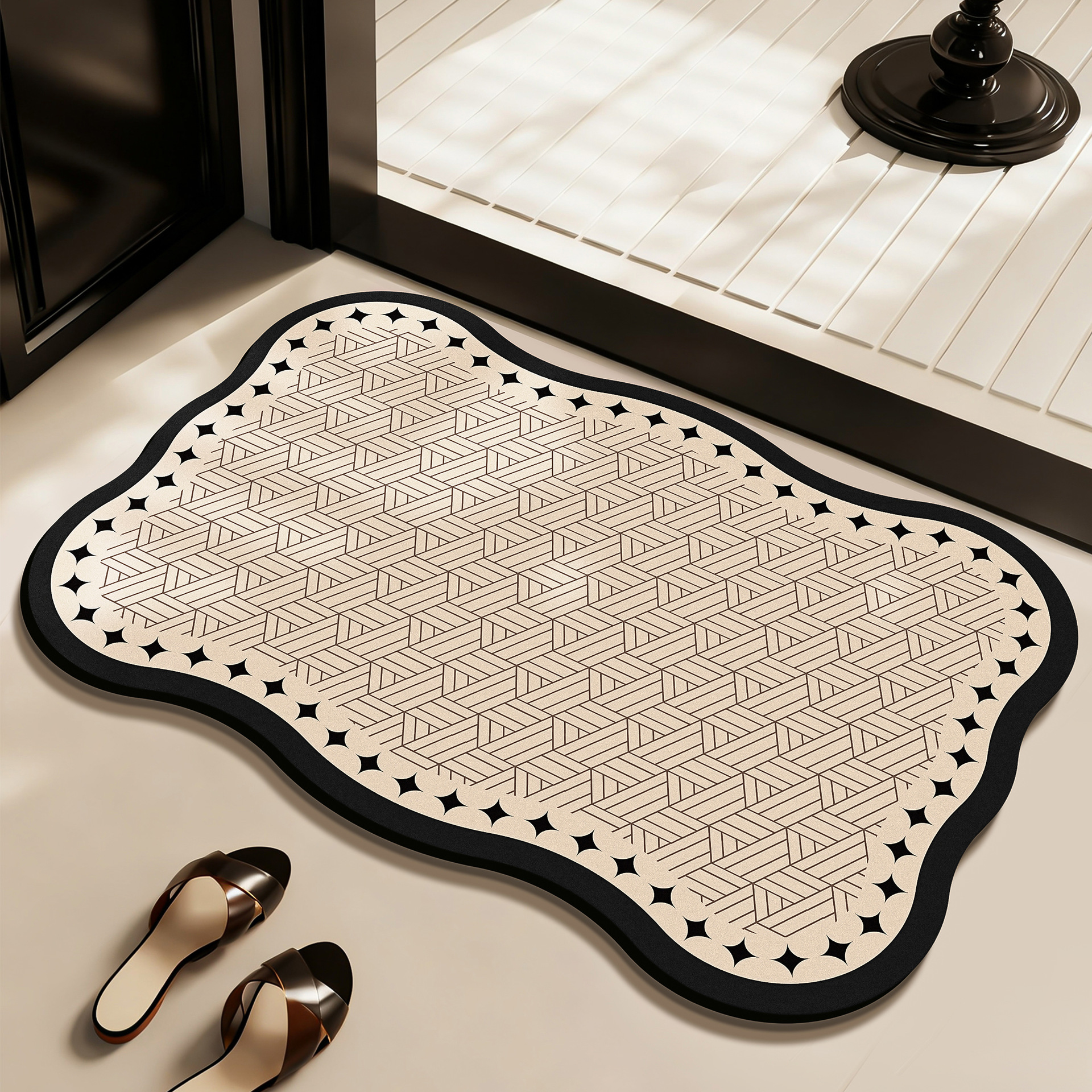 Baño retro francés piso de barro de algas inodoro puerta de absorción de agua estera antideslizante alfombra de baño