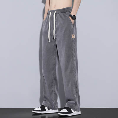 Lyocell Casual Wide-leg Straight Loose Pants Men's Summer Thin Ice Silk Fashion Brand Hong Kong-style Denim Trousers