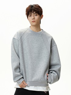 Heavy space cotton round neck sweatshirt for men in autumn with boxy style American retro casual pullover jacket