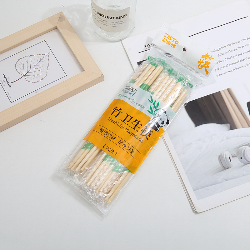 Palillos desechables de bambú, palillos de comida rápida envasados individualmente, 20 pares, palillos desechables para llevar, palillos redondos