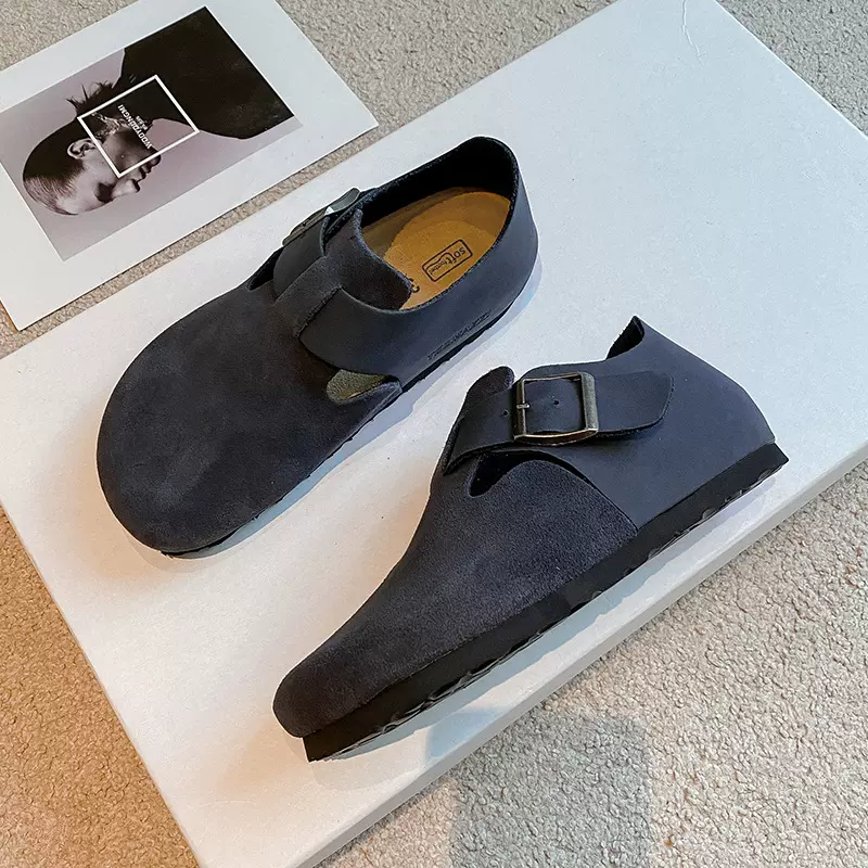 牛皮版全包勃肯鞋男女款真皮拼接绒面博肯鞋软木底内增高休闲单鞋