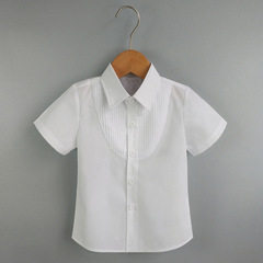 Kids' Unisex Summer Collared Shirt with Pleats, School Uniform Style, Short Sleeve Dress Shirt for Children's Choir