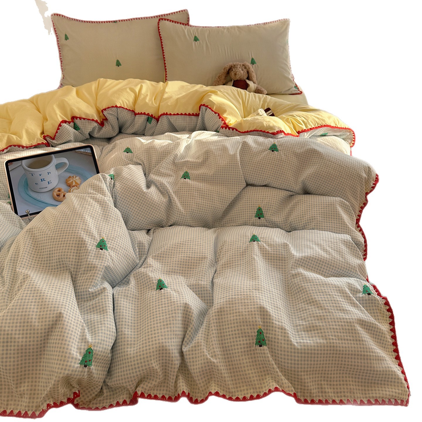 Ice Silk Cooling Duvet Cover Set Pure Cotton Cloud Patterned_voghion.com