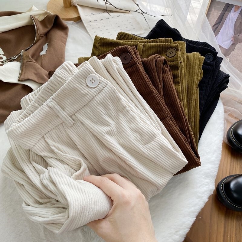Wide-Leg Pants for Women 2025 Autumn and Winter New High-Waisted Loose Slimming Floor-Length Versatile Straight Casual Corduroy Pants Wide-Leg Pants for Women 2025 Autumn and Winter New High-Waisted Loose Slimming Floor-Length Versatile Straight Casual Corduroy Pants